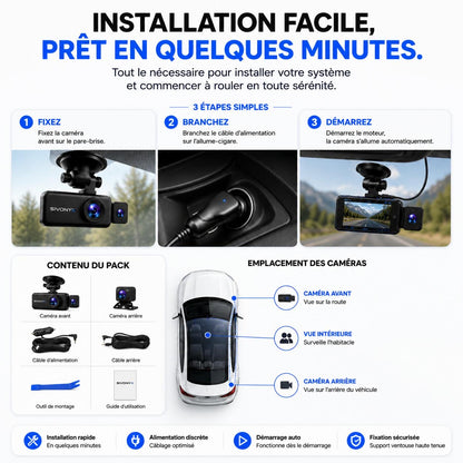 Dashcam SIVONYX V23 — Avant, intérieur et arrière