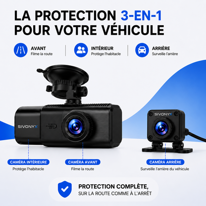 Dashcam SIVONYX V23 — Avant, intérieur et arrière